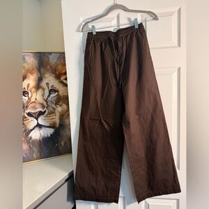 Women’s Brown Relaxed Fit Linen Drawstring Pants